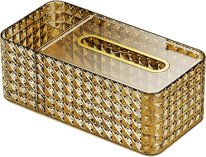 Tissue Box Cover Rectangle,Tissue Holder Napkin Dispenser for Bathroom Bedroom Living Room Office (Gold)