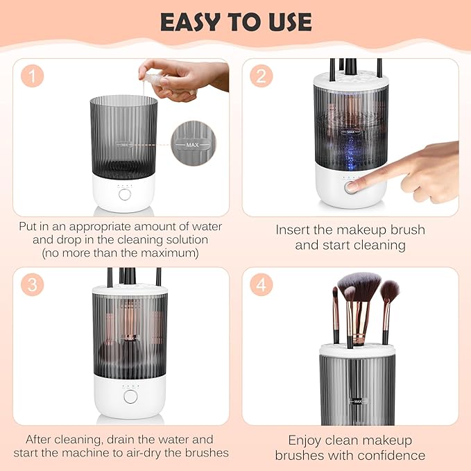Electric Makeup Brush Cleaner Machine,Powerful Spinner Washer for Makeup Brush/Sponge/Powder Puffs,Portable Automatic USB Cosmetic Brushes Washing Tool Holder for All Size Beauty Makeup Brush Set