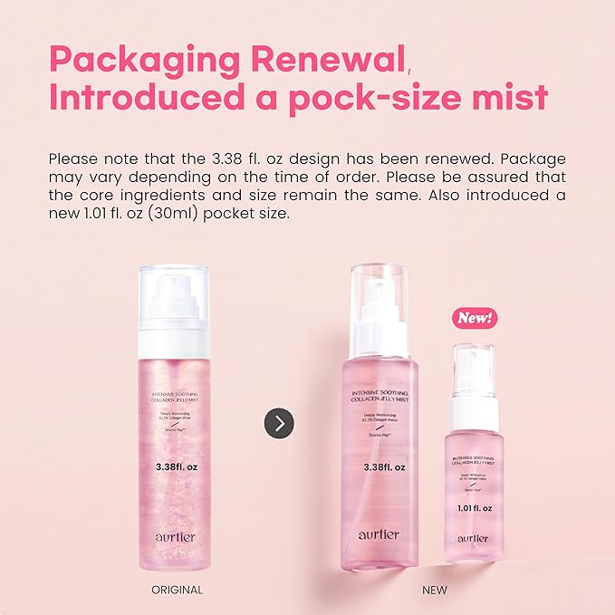 aurtier Intensive Soothing Collagen Jelly Mist, Deep Hydrating Pink facial mist, Elasticity Moisturizer, Dewy Glow Spray, Hyaluronic Acid, Lightweight Gentle for All Skin, Korean skin care 3.38 fl oz
