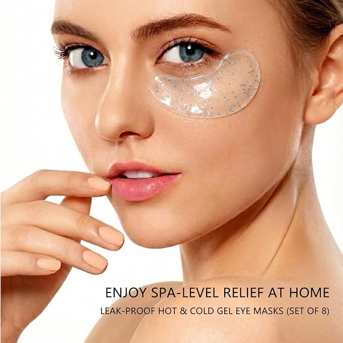 Rovian 8 Pack Reusable Eye Patches, Glitter Cooling Eye Gel Patches for Puffiness, Dark Circles and Quick Makeup Prep