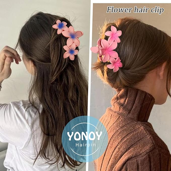 YONOY 6Pcs Flower Hair Clips for Women,Non-Slip Matte Flower Hair Clips for Women,Hawaiian Hair Flower Clip Large Plumeria Strong Hold Hair Claws Banana Cute Clip Beach Hair Accessories