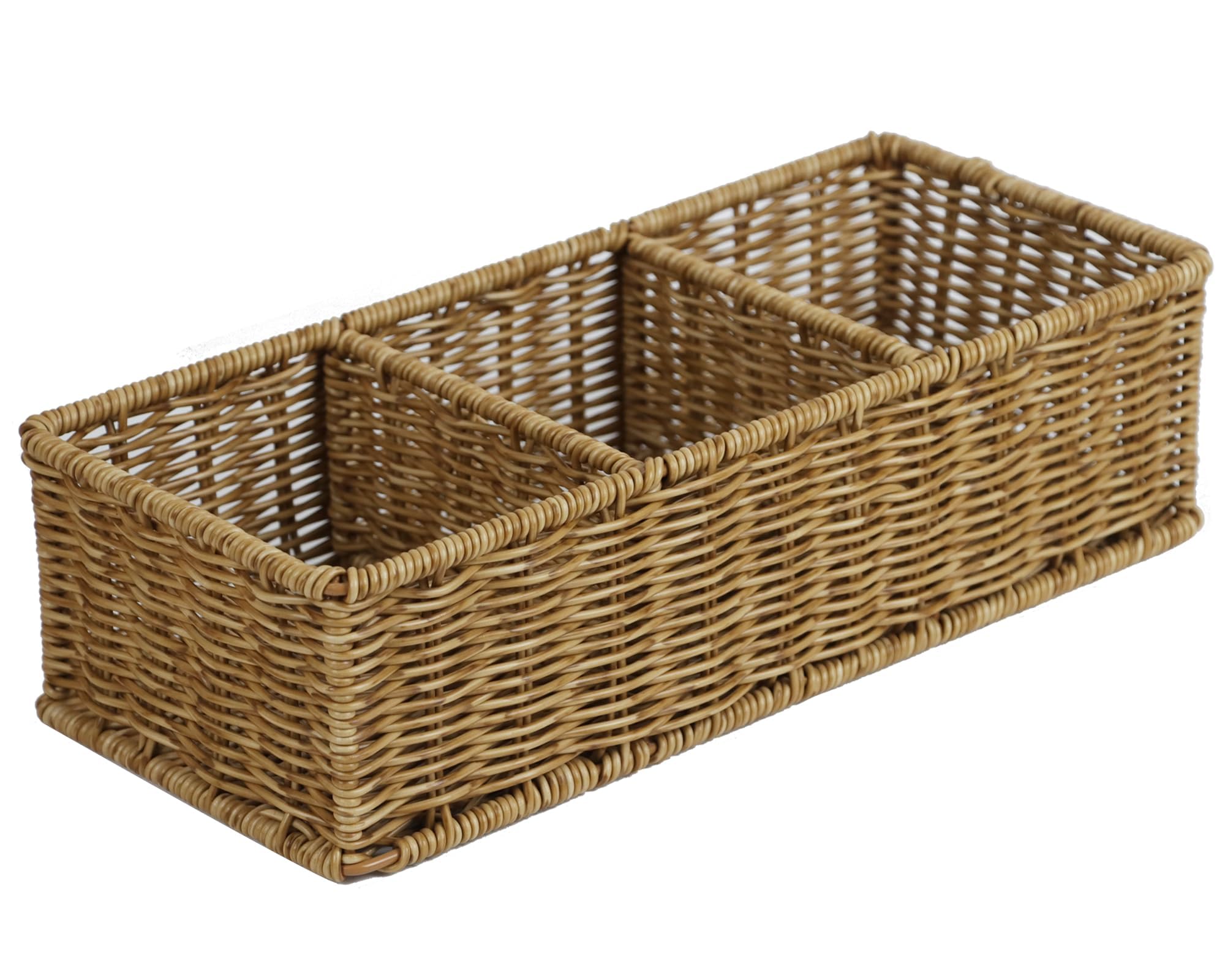 Waterproof Wicker Bathroom Basket with 3 Compartments, Light Brown