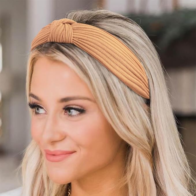 DRESHOW 8 Pack Boho Fashion Turban Headbands for Women Girls, Knotted Headbands, Ribbed Knitted Fabric, Printed Vintage Plastic Hair Bands, Hair Accessories