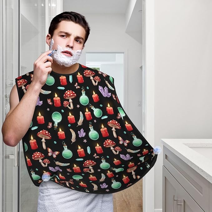 Beard Hair Catcher Bib, Waterproof Non-Stick Grooming Apron for Shaving Trimming, Perfect for Men Dad, Witch Witchy Goth Magic Mushrooms Shave Bib