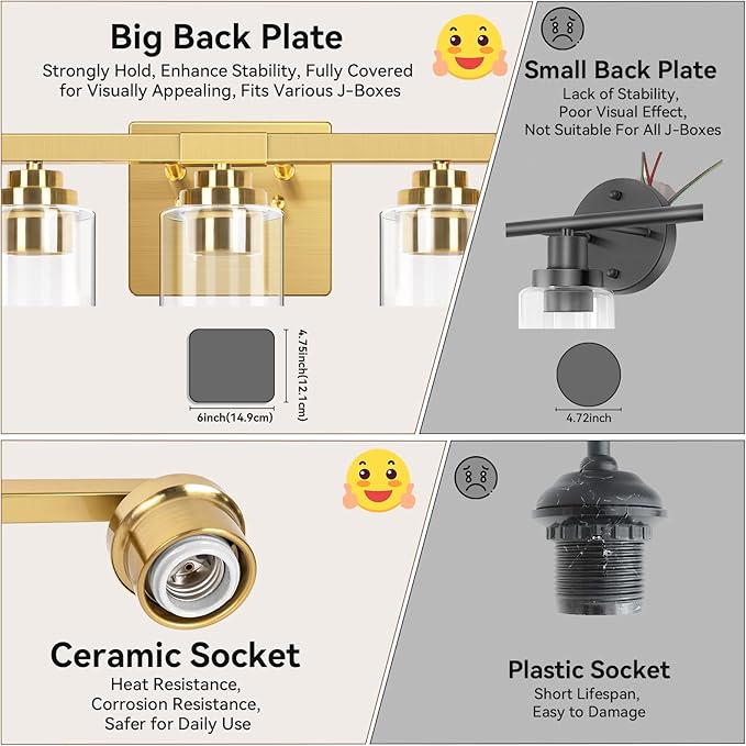VerRon 5-Light Bathroom Light Fixtures, 31" Gold Modern Vanity Lights