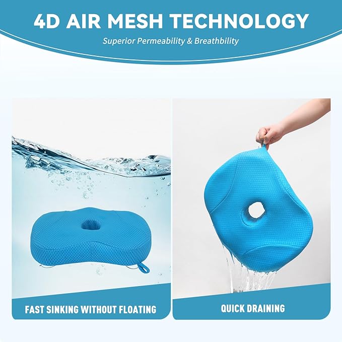 Idle Hippo Hot Tub Booster Seat, 4D Air Mesh Hot Tub Pillow with Powerful 6 Non-Slip Suction Cups, Ergonomic Booster Cushion, Quick Dry Spa Pillow for Indoor Outdoor Hot Tub-Blue