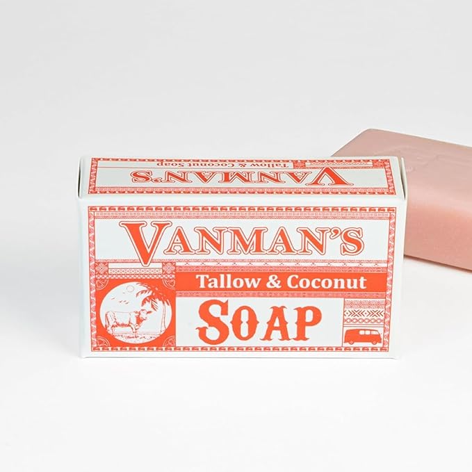 VanMan Beef Tallow and Coconut Oil Bar Soap – Pure Grass-Fed Beef Tallow Soap with Coconut Oil & Kaolin Clay, Subtle Grapefruit Scent, Hydrating & Nourishing, Clean Ingredients, 3.8oz