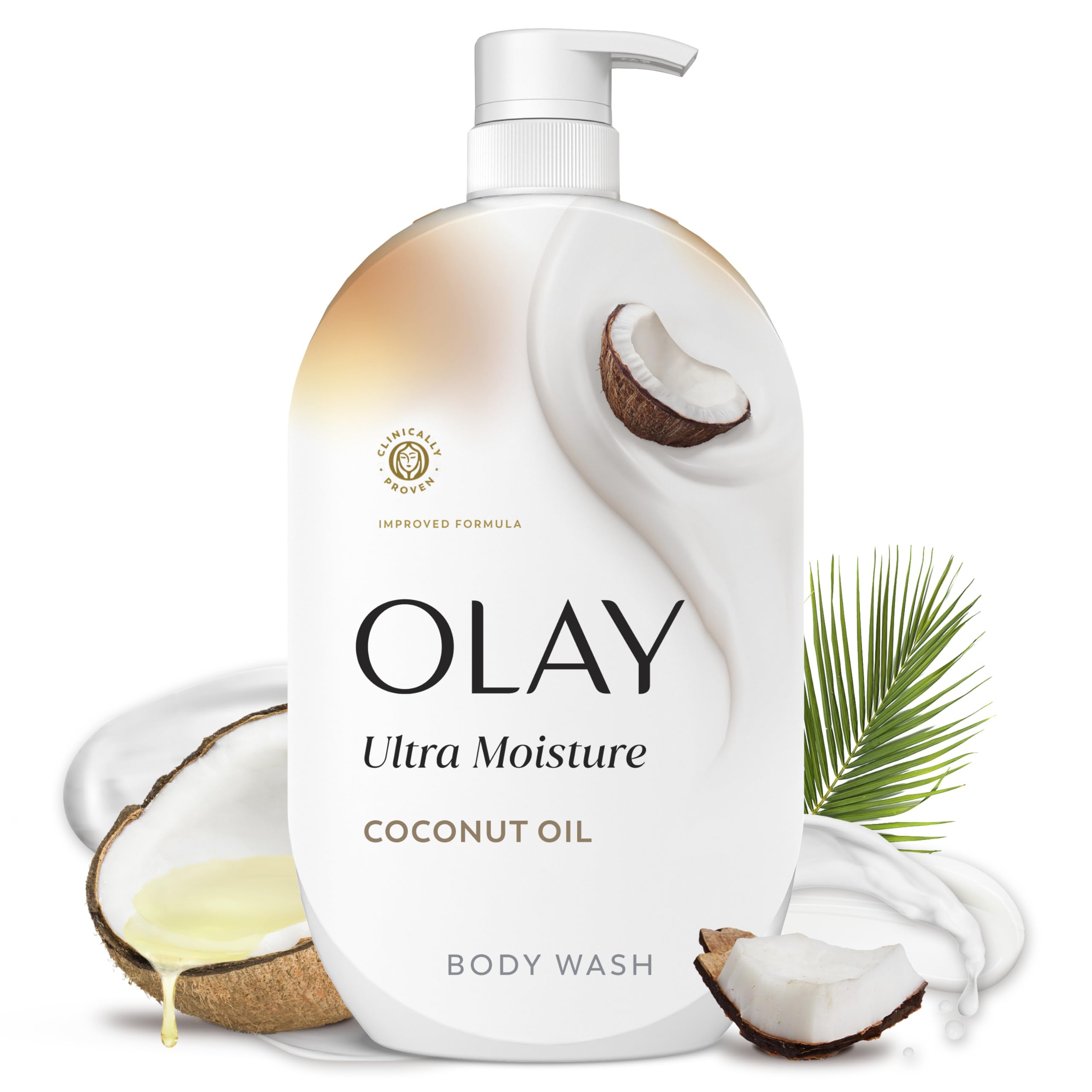 Olay Body Wash for Women, Ultra Moisture, 24/7 Moisture Barrier Repair, Hydrating Formula for Visibly Healthy Soft Skin, Vitamin B3 & Hyaluronic Blend, For All Skin Types, Coconut Oil Scent, 35 fl oz