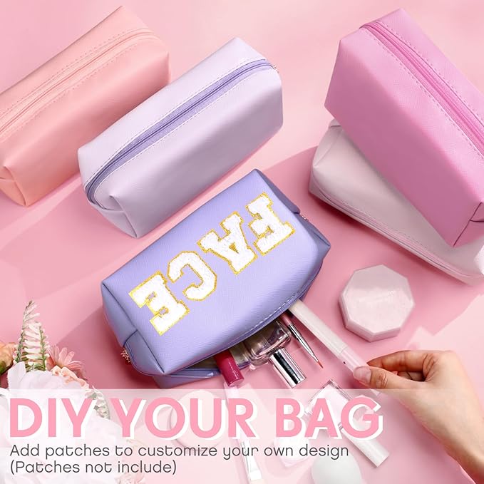 Kigeli Aesthetic Makeup Bags PU Leather Cosmetic Pouches Waterproof Plain Toiletry Bags Makeup Pouches Bulk for Women Party Gift Travel Storage Organizer (Pink Purple,7.1 x 2.8 x 4.3 in)