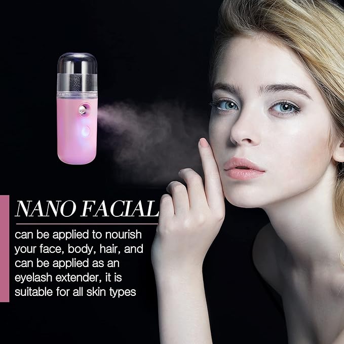 Honoson 2 Pack Nano Facial Mister Spray Bottle Handheld Humidifier Portable Face Mister for Eyelash Extensions USB Rechargeable 1 oz Mini Skin Care Machine for Daily Makeup(Black and Pink)