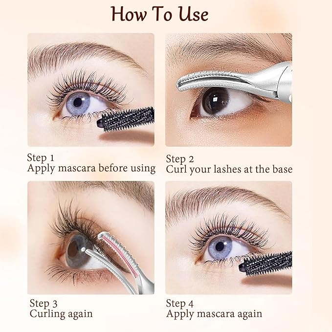 Heated Eyelash Curler - 2 in 1 Eye Lash Curler and Eyebrow Trimmer for Women with 2 Temperature Modes, USB Rechargeable Electric Eyelash Curler(Black)