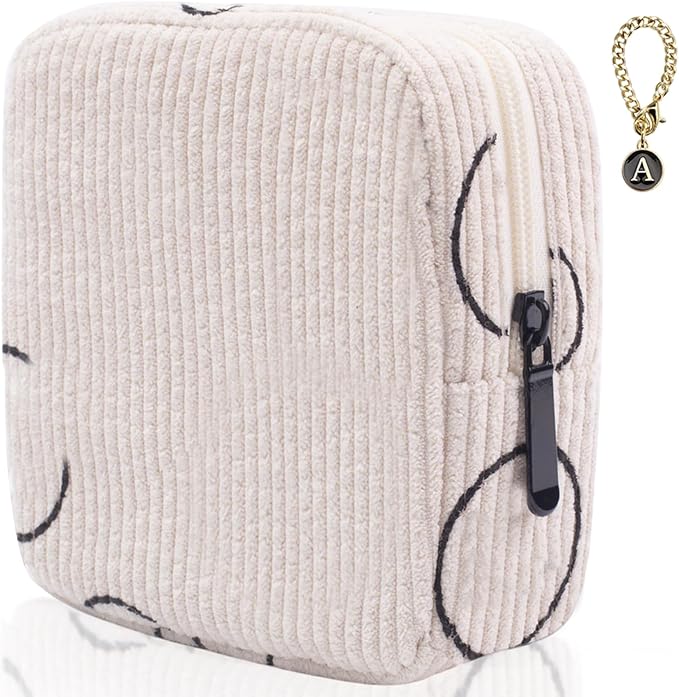 Sanitary Napkin Storage Bag, Corduroy Period Bag for Women, Cute Portable Period Pouch with Zipper, Sanitary Pads Bag Tampons Holder for Purse, First Period