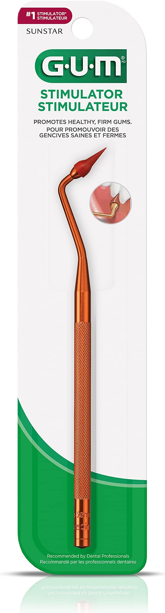 GUM Stimulator Permanent Handle with 1 Rubber Tip, Long-Handled Massager & Plaque Remover for Teeth Health, 1 Count (Pack of 6)
