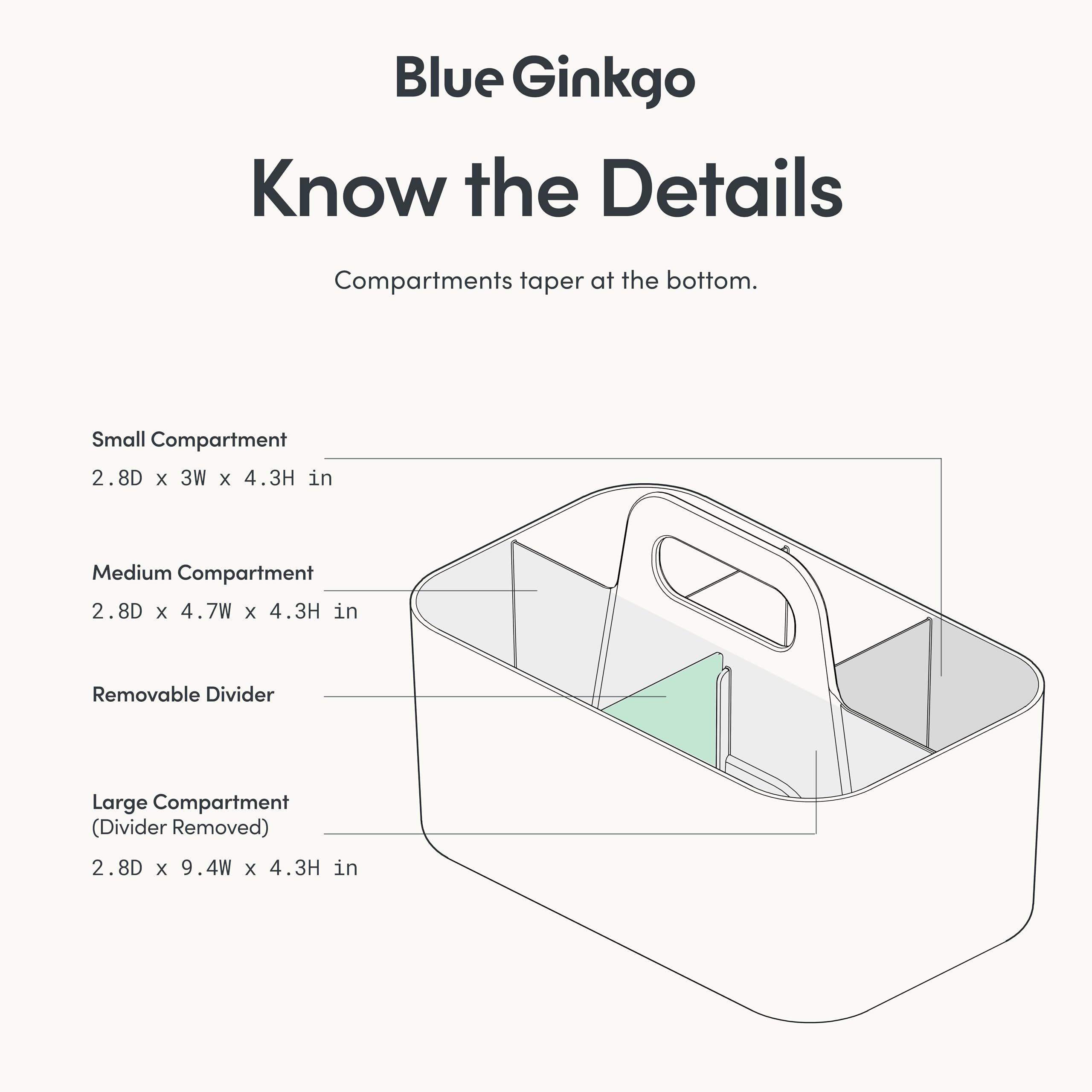 BLUE GINKGO Stackable Organizer Caddy, Rectangle, White, Made in Korea