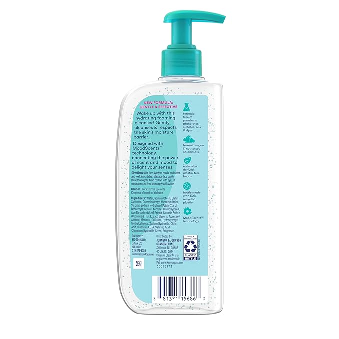 Clean & Clear Morning Burst Hydrating Facial Cleanser with BHA,Cucumber & Aloe Extracts,Refreshing Face Wash for Soft,Smooth-& Clear Skin,8 fl. oz,(Pack of 2)