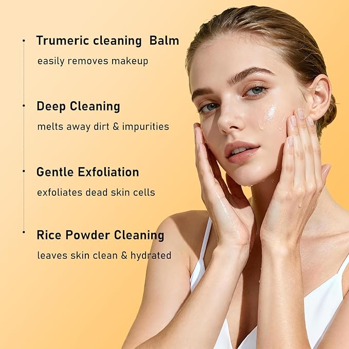 OUPEICHARM Turmeric Rice Mochi Face Cleanser Wash Cream,Moisturizing,Deep-Cleansing,Oil Control,Makeup Cleansing Balm for Women for All Skin Types（5.29oz）