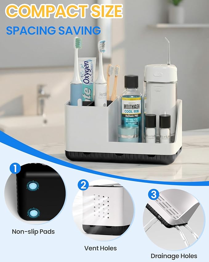 Homtalker Toothbrush Holders for Bathroom Counter - Detachable Bathroom Organizer and Storage Electric Toothbrush and Toothpaste Holder, Bathroom Decor Accessories for Countertop, Shower, Sink