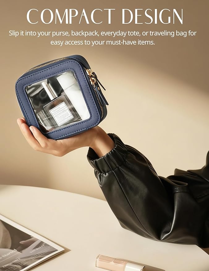 Clear Makeup Bag with Zipper Small Travel Cosmetic Case Navy Blue Mini Pouch for Purse Accessories Car Storgae Essentials Bag Purse Pouch Organizer Compact Small Clear Toiletry Bag for Traveling