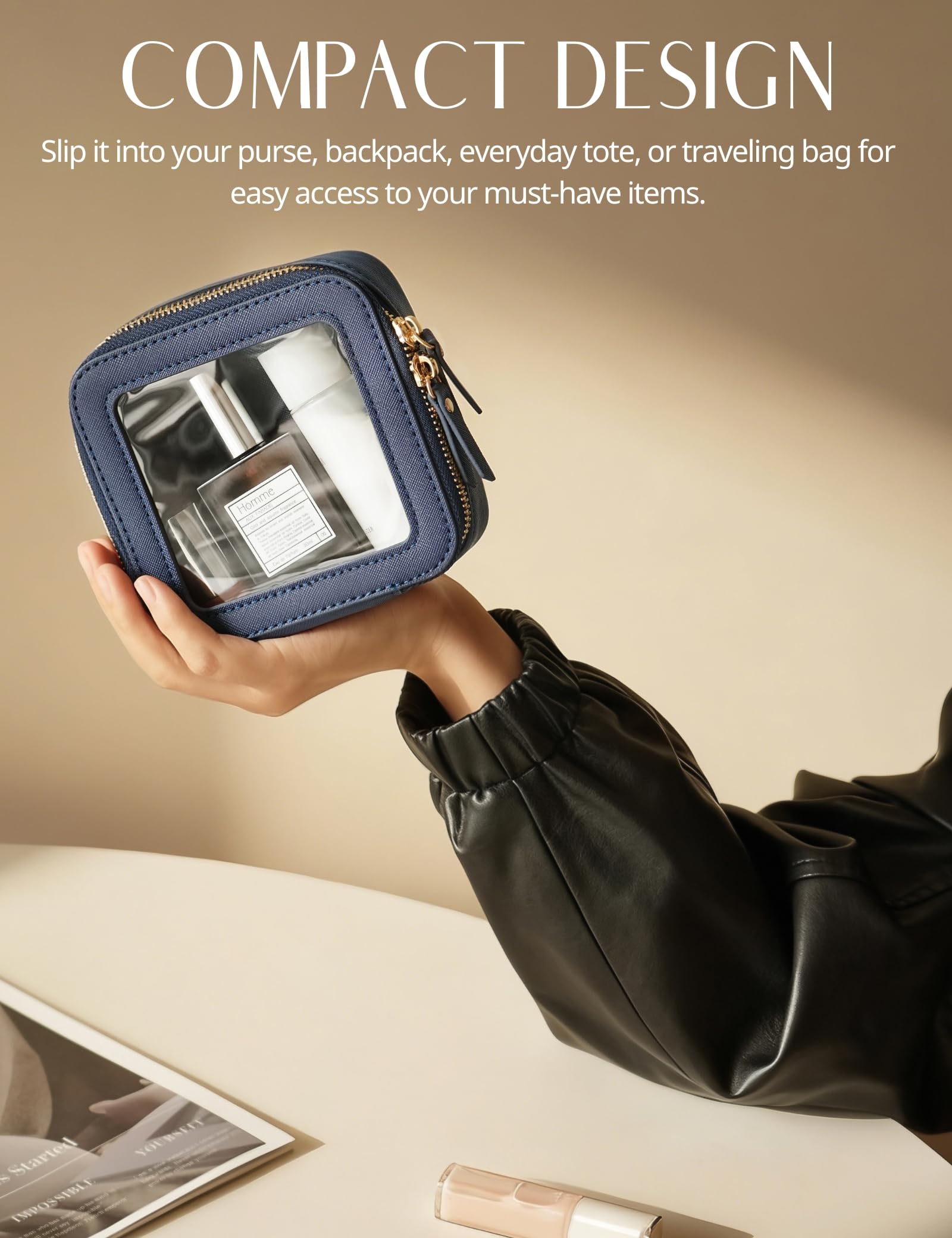 Clear Makeup Bag with Zipper Small Travel Cosmetic Case Navy Blue Mini Pouch for Purse Accessories Car Storgae Essentials Bag Purse Pouch Organizer Compact Small Clear Toiletry Bag for Traveling