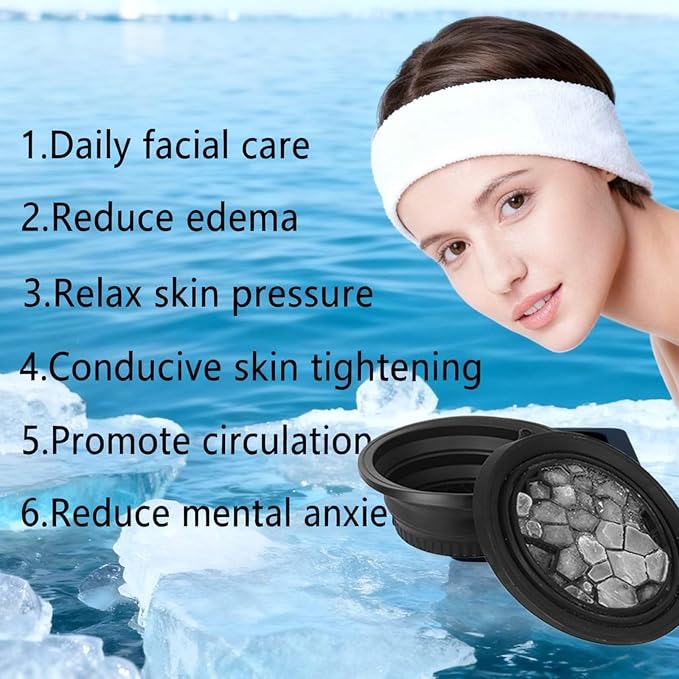 2-Piece Face Ice Bath Bowl Set– Foldable Face Basin with Built-In Ice Tray and 1 Ice Roller for Skincare Massage – Foldable & Portable Bowl for Home Ice Water Facials