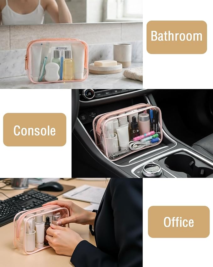 Buminee Clear Pouch Small, 6.6"x2.3"x4.7" Size TSA Approved Toiletry Bag, Travel Bags for Toiletries, Cosmetic Bag for Women and Men Small - Mixed Color - 5 Pack