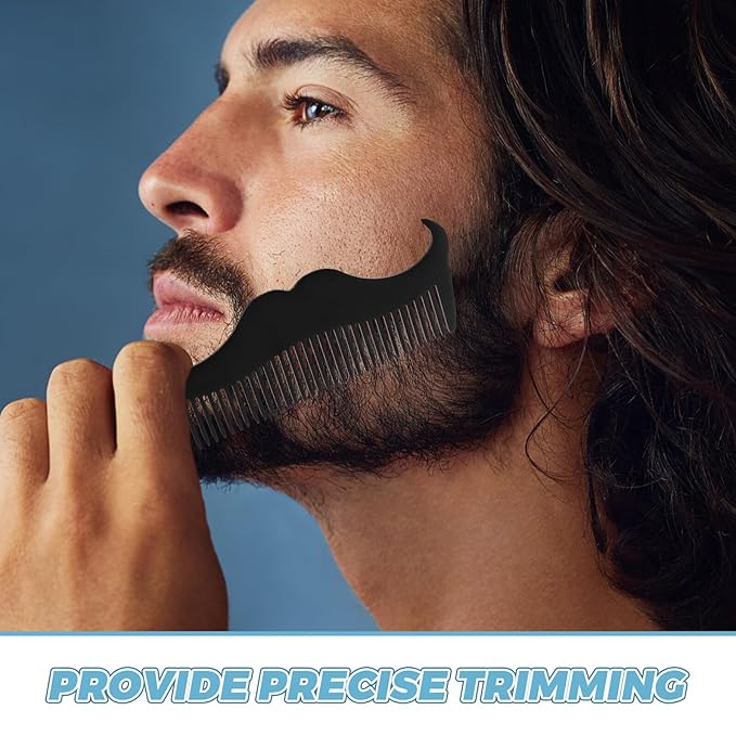 Stainless Steel Beard Stencil Comb and Mustache Shaper Set with Black Opp Pocket, Men's Beard Trim Guide and Styling Tool for Precise Grooming and Travel