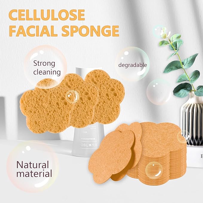 100-Count Facial Sponges Compressed Facial Sponges Natural Facial Cleansing Sponges Pads Cute Flower Shape Exfoliating Sponges for Cleansing Reusable,Best Makeup Gift, Deep Yellow