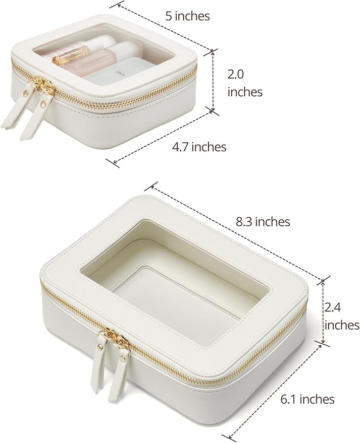 Popvibe Clear Makeup Case Toiletry Bag Travel Clear Cosmetic Bag with Zipper, Make Up Bag Organizer Traveling TSA Approved Transparent Makeup Bag Car for Essentials, Mini & Medium, White
