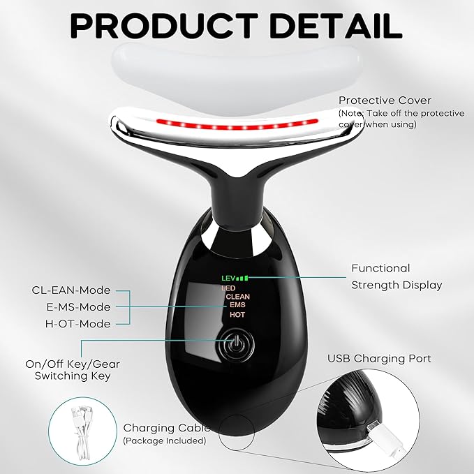 Facial Massager, Portable Face Neck Massager Wand for Skin Care (Black)