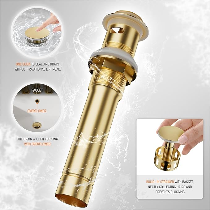 Brushed Gold 4 Inch 2 Handle Centerset Lead-Free Bathroom Faucet, Swivel Spout with Copper Pop Up Drain and 2 Water Supply Lines, BF015-1-BG
