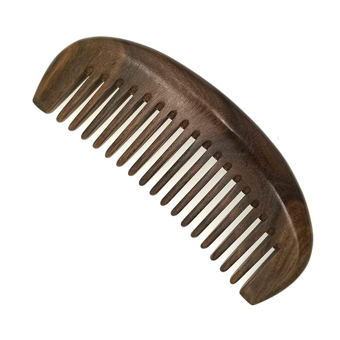 Real Natural Green Sandalwood Wooden Wide Tooth Comb for Curly Hair/Beard Pick Comb - NO SNAGS,NO STATIC,NO TANGLE (Wide tooth comb)