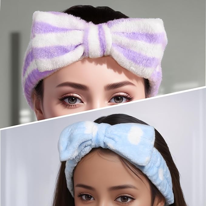 Teenitor 5pcs Makeup Headband with Removable Bow, Spa Headband for Washing Face for Teen Girls Women, Gifts Basket for Teens Girls Party, Skin Care Washing Hairband