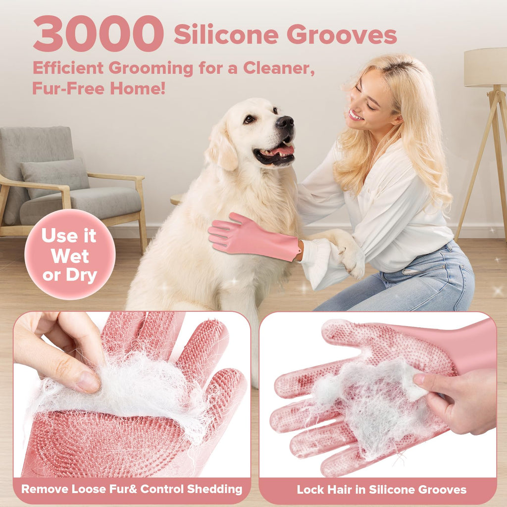 6PCS Grooming & Bath Supplies for Dogs, Cats | Dog Washing Gloves | Dog Bath Brush | Dog Shower Brush | Pet Grooming Gloves | Dog Grooming kit | Pet Supplies for Showerhead & Sprayer (Light Pink)