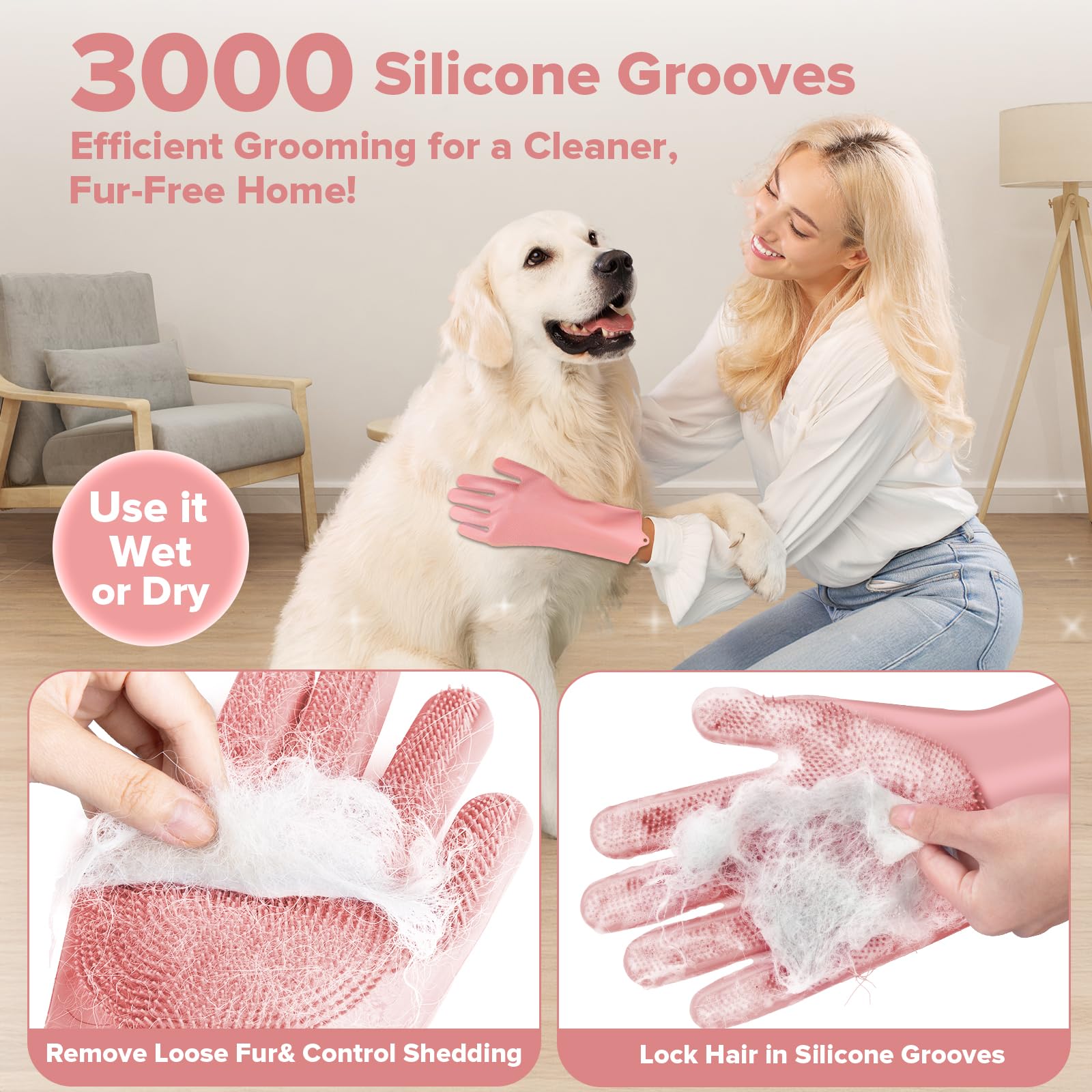 6PCS Grooming & Bath Supplies for Dogs, Cats | Dog Washing Gloves | Dog Bath Brush | Dog Shower Brush | Pet Grooming Gloves | Dog Grooming kit | Pet Supplies for Showerhead & Sprayer (Light Pink)