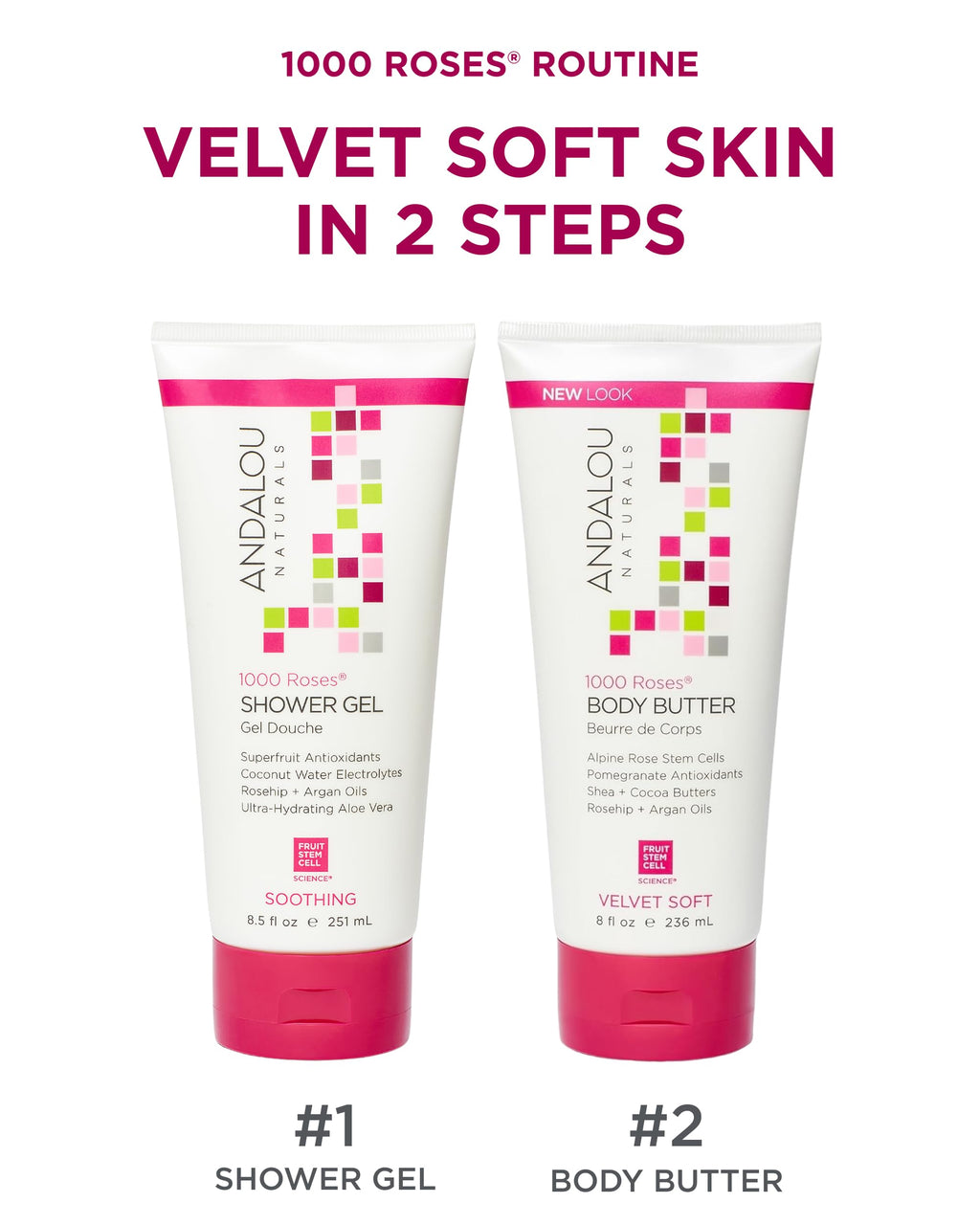 Andalou Naturals 1000 Roses Velvet Soft Body Butter | Rich Hydrating Moisturizing Cream for Nourishing Dry Skin | Shea Butter, Cocoa Butter, and Rose Stem Cells for Softening Skin | 8 fl oz