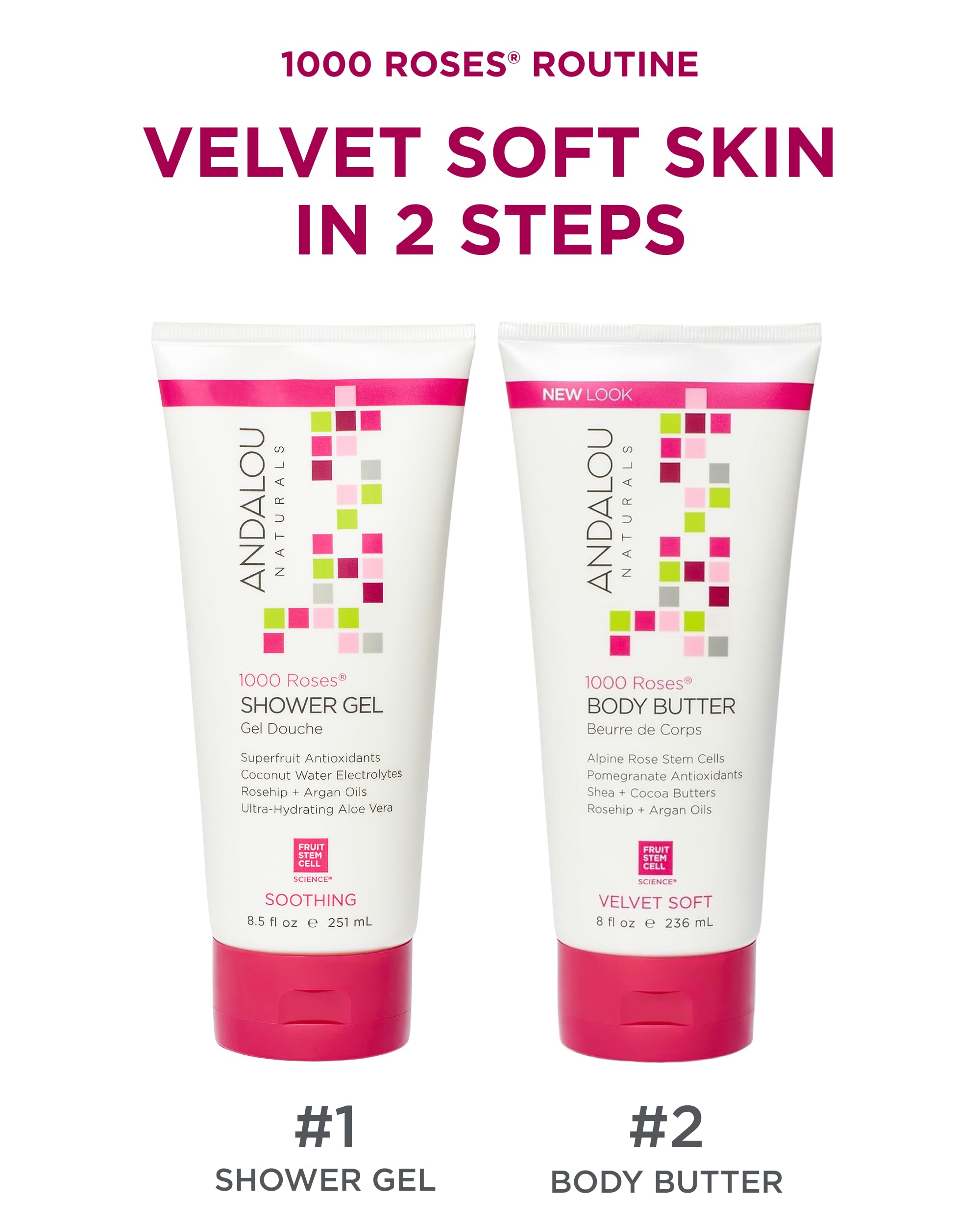 Andalou Naturals 1000 Roses Velvet Soft Body Butter | Rich Hydrating Moisturizing Cream for Nourishing Dry Skin | Shea Butter, Cocoa Butter, and Rose Stem Cells for Softening Skin | 8 fl oz