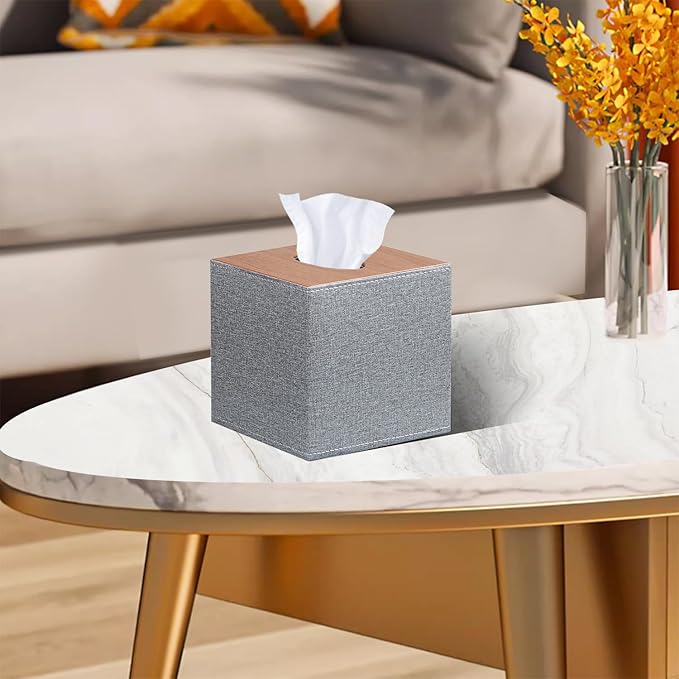 Leather Tissue Box Cover Square,Upgrade 99% Compatible Large Size,Modern Tissue Box Holder for Napkin Facial Paper,Dryer Sheet Dispenser Organizer for Bathroom Vanity Countertop,Night Stand