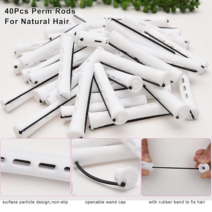 40PCS Perm Rods For Short Long Hair Plastic White Perm Rods For Natural Hair Curling Roller Accessories For Women