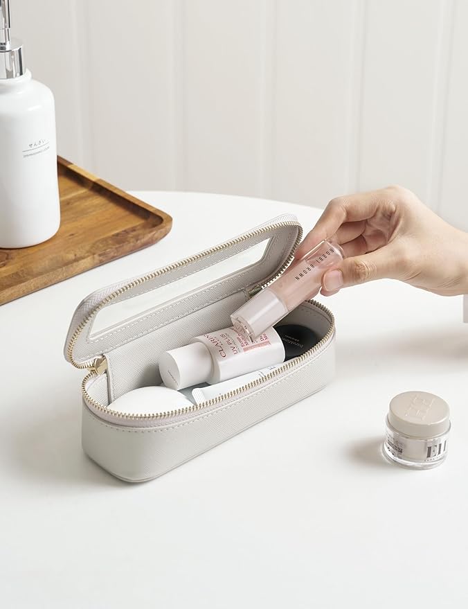 Popvibe Slim Makeup Brush Bag Travel Clear Toiletry Bag for Women Cute Make Up Bag for Traveling Cosmetic Bag Organizer Waterproof Tansparent Beauty Makeup Case Blue Gray