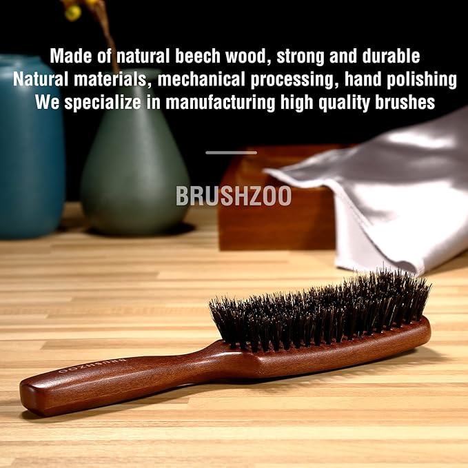 Hair Brush for Men Fine Straight Wavy Hair, Boar Bristle Hair Brush for Add Shine Improve Texture Reduce Frizz, Hairbrush for Beard Straightens Softens