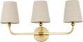 3-Light Bathroom Light Fixtures, Brushed Gold Vanity Lights with Brown Fabric Shade, Modern Sconces Wall Lighting for Hallway Bedroom, Upward Lighting, VL837-BG-L-3