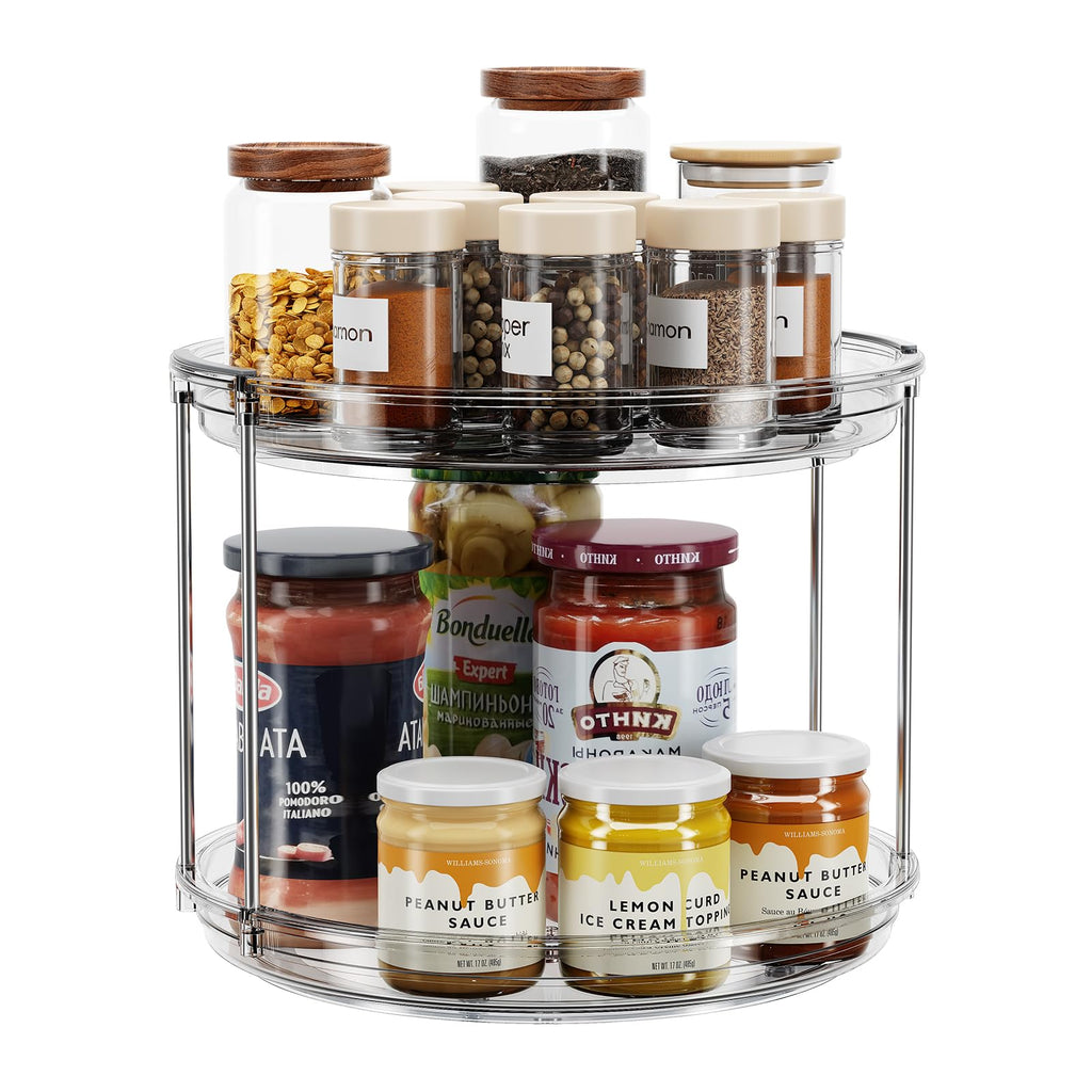 LAMU 2 Tier Lazy Susan Turntable Organizer 9.25'' Rotating Spice Rack Organization for Cabinet, Kitchen, Pantry, Countertop, Bathroom, Vanity, Medicine Cabinet Organizer, Grey