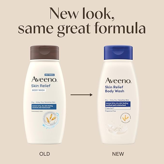 Aveeno Skin Relief Body Wash with Triple Oat Complex, Fragrance-Free, Gentle Daily Body Wash for Sensitive Skin Leaves Itchy, Dry Skin Feeling Soothed & Moisturized 18 Fl Oz