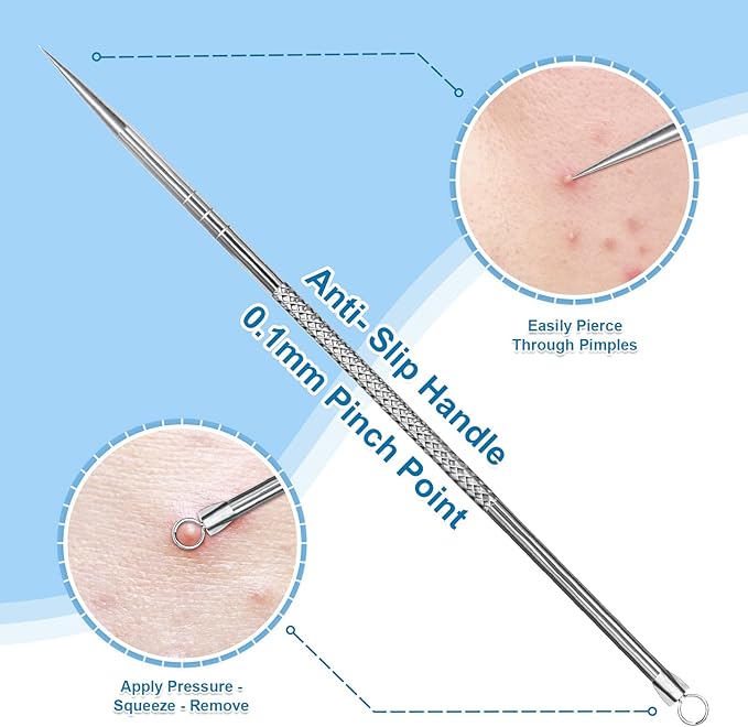 Vybiekr Stainless Steel Blackhead Remover, Pimple Extractor, Pimple Popper, Comedone Extractor, Surgical Grade Acne Treatment Tool, 3rd Generation Blemish Removal Kit for Face, Nose, T-Zone, 2Pcs