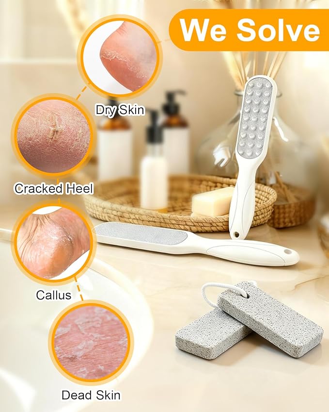 Foot Callus Remover for Feet: 4pcs Set Foot Scrubber for Women, Pedicure Tool for Smooth Cracked Heels & Dead Skin Care, Foot Grooming at Home