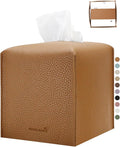 PENGLONG Tissue Box Cover 5X5X5'' PU Leather Tissue Holder Square Tissue Cube Box Organizer for Bathroom Vanity Countertop, Car, Night Stands, Office, Home, Kitchen (1Pack, Brown)