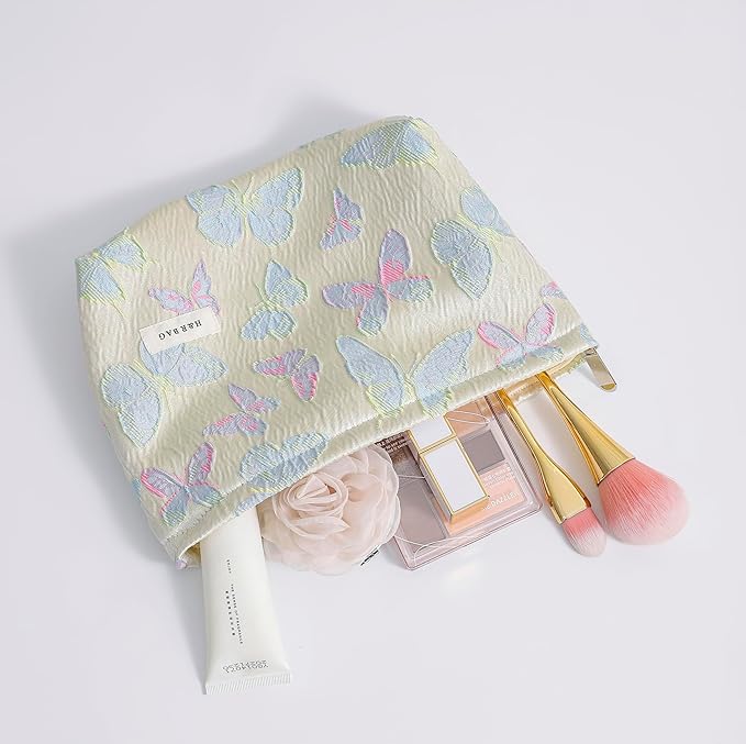 getgto 2 Pcs Makeup Bags, Large Cosmetic Bag Travel Toiletry Bag Organizer for Women, Embroidery Craft, Floral Makeup Bag Small Cosmetic Pouch Purse with Zipper Gifts for Girls Teen