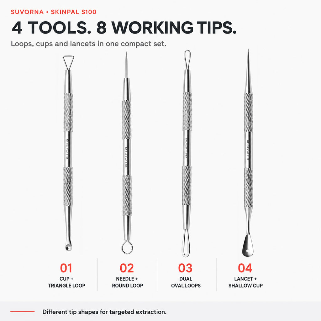 Suvorna Pimple Popper Tool Kit & Milia Remover, Blackhead Remover Tool, White Head Remover for Face & Comedone Extractor with Lancets for Facial Extraction - Acne Extraction Tools for Estheticians.