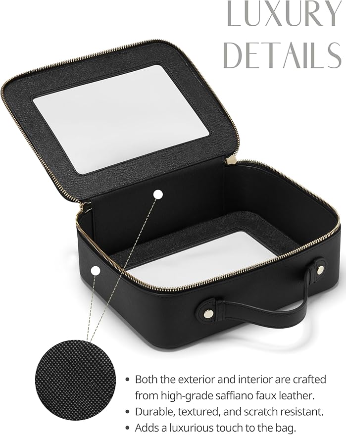 Popvibe Clear Makeup Case Black Traveling Toiletry Bag Travel Large Big Clear Cosmetic Bag Mahjong Tile Bag with Zipper Women