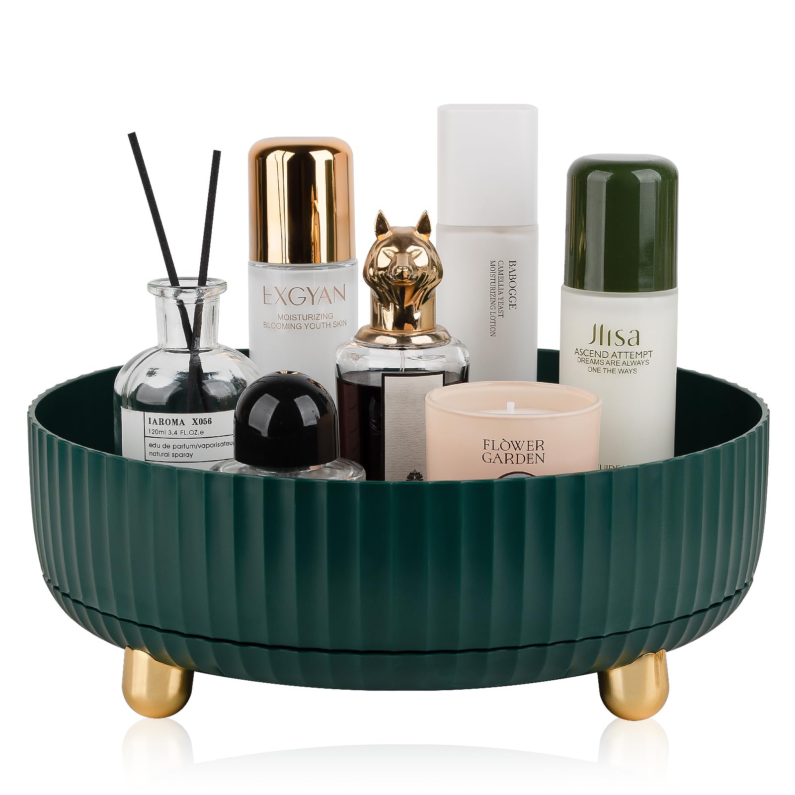 Anyoifax Makeup Perfume Organizer Tray 360 Degree Rotating Lazy Susan Skincare Lotion Organizer Spinning Cosmetics Storage for Dresser, Vanity, Bathroom Countertop, Large Teal Green